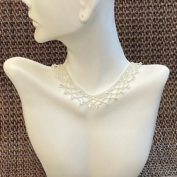 Vintage - Givenchy Vintage Silver Crystal Weaved Choker Necklace - Picture 4 of 6